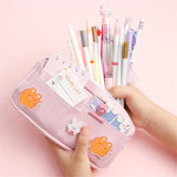 Cyflymder Kawaii Pencil Case Candy Color Pencil Bag with Badges Large Capacity Pen Case Canvas Stationery Holder Organizer Back To School