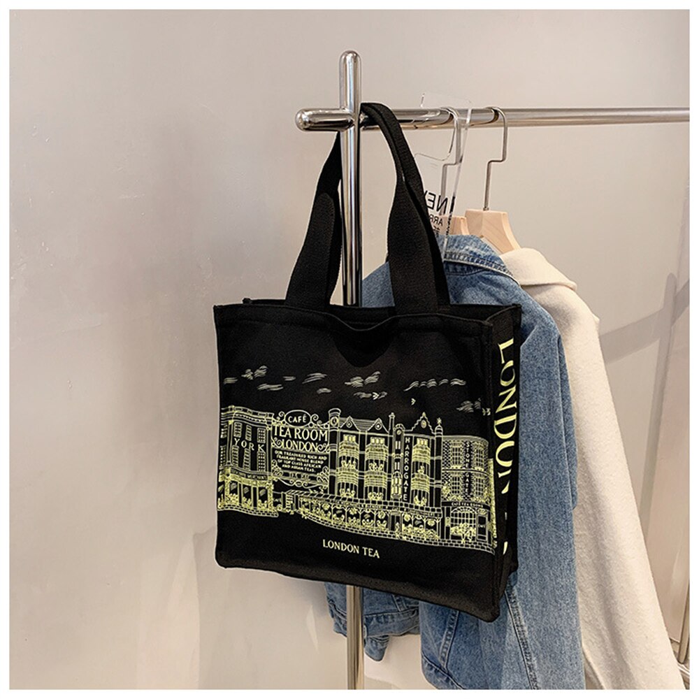 Cyflymder Women Literature and Art Shoulder Canvas Bag Fashion Printing Student Simple Korean Casual Shopping Bag Large Capacity Tote Bag