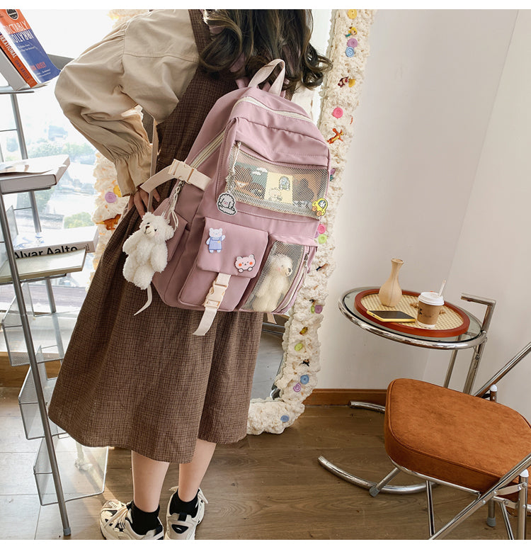 Cyflymder New Buckle Badge Women Backpack Candy Color Fashion Cute Schoolbag Shoulder Student Bag Teenage Girls College Backpack