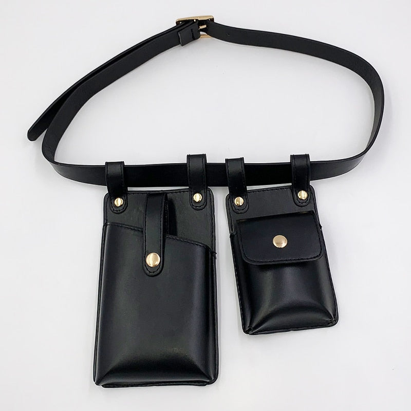 Cyflymder 2 Pcs Women Waist Bag Hip Hop Leather Belt Bags Tactical Crossbody Chest Bag Female Fanny Pack Small Designer Luxury Hip Pocket