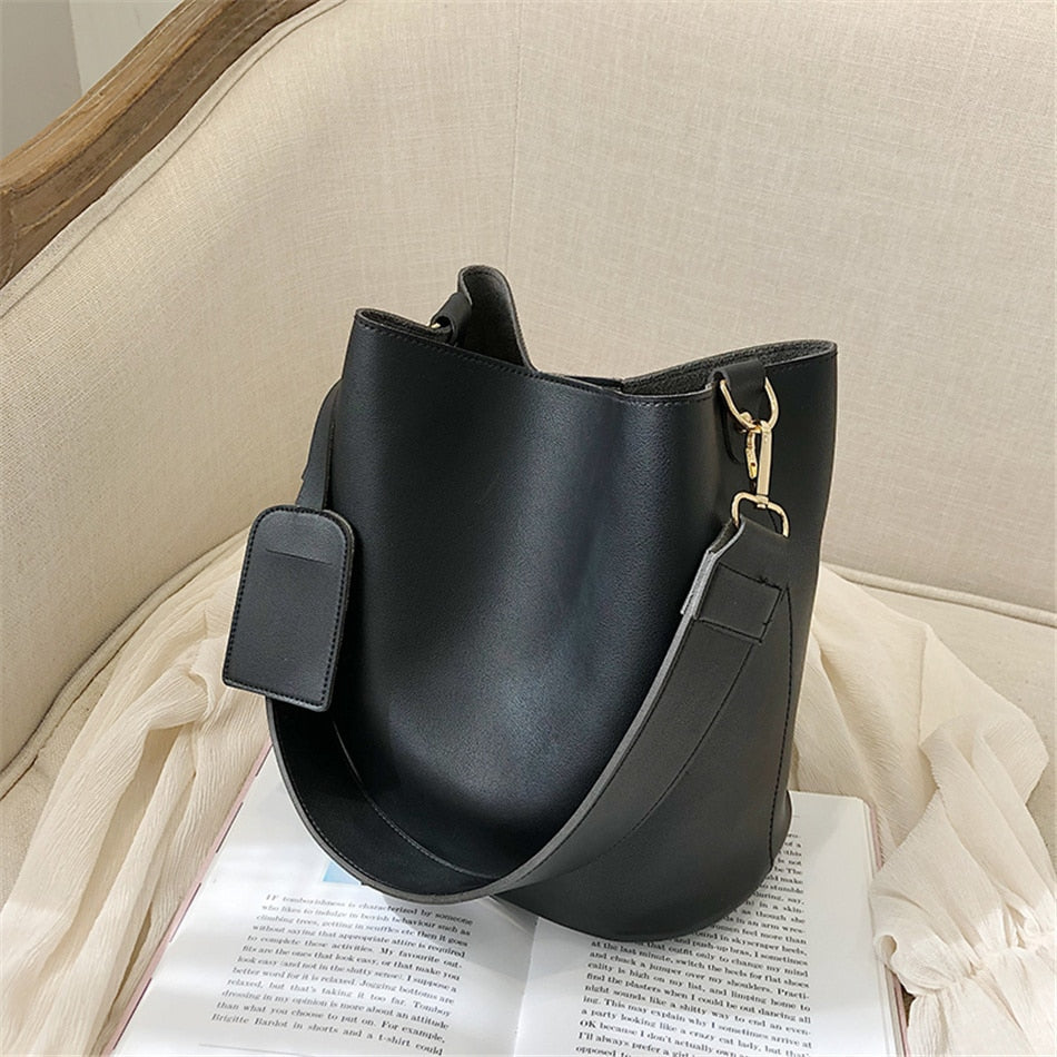 Cyflymder 2piece/set Pu Leather Women's Handbags Fashion Designer Good Casual Ladies Tote Female Black Bucket Women Shoulder Crossbody Bag
