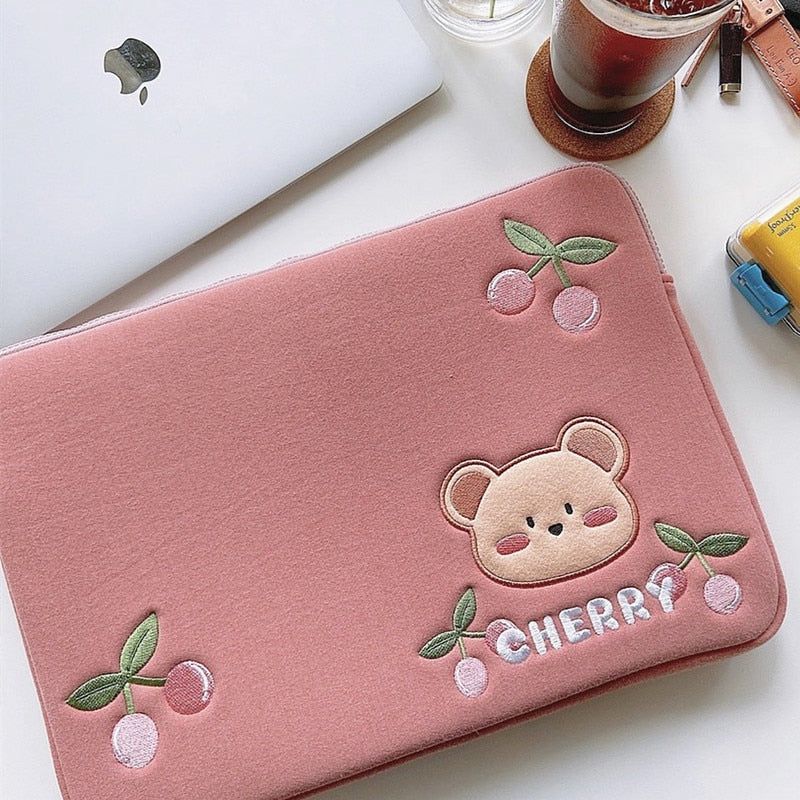 Cyflymder Korean Cherry Bear Laptop Ipad Sleeve Bag Pouch For  Mac Ipad Pro 9.7 10.5 10.9 11 13 Inch Tablet Cover Case Inner Storage Bag