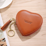 Cyflymder Women's Heart Shape Small Coin Wallets PU Leather Zipper Key Ring Tassels Card Holder Mini Purse Cute Portable Female Clutch Bag