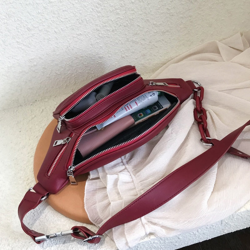 Cyflymder Fashion Bags For Women Stone Pattern PU Leather Chain Waist Bag Bananka Bag Leisure Fanny Pack Women Satchel Belly Band Belt Bag