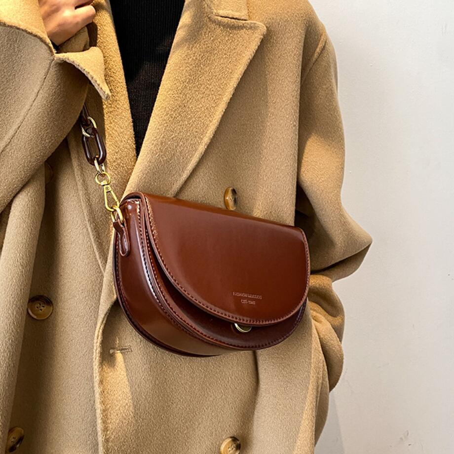 Cyflymder Solid color Flip Saddle bag Fashion New High-quality PU Leather Women Designer Handbag Vintage Small Shoulder Messenger Bag