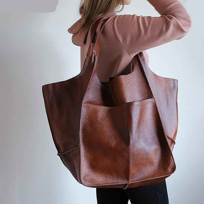 Cyflymder Soft Large Capacity Tote Bag Shopper Bag  Women Handbag Luxury Pu Leather Shoulder Bag Retro Oversized Women's Bag