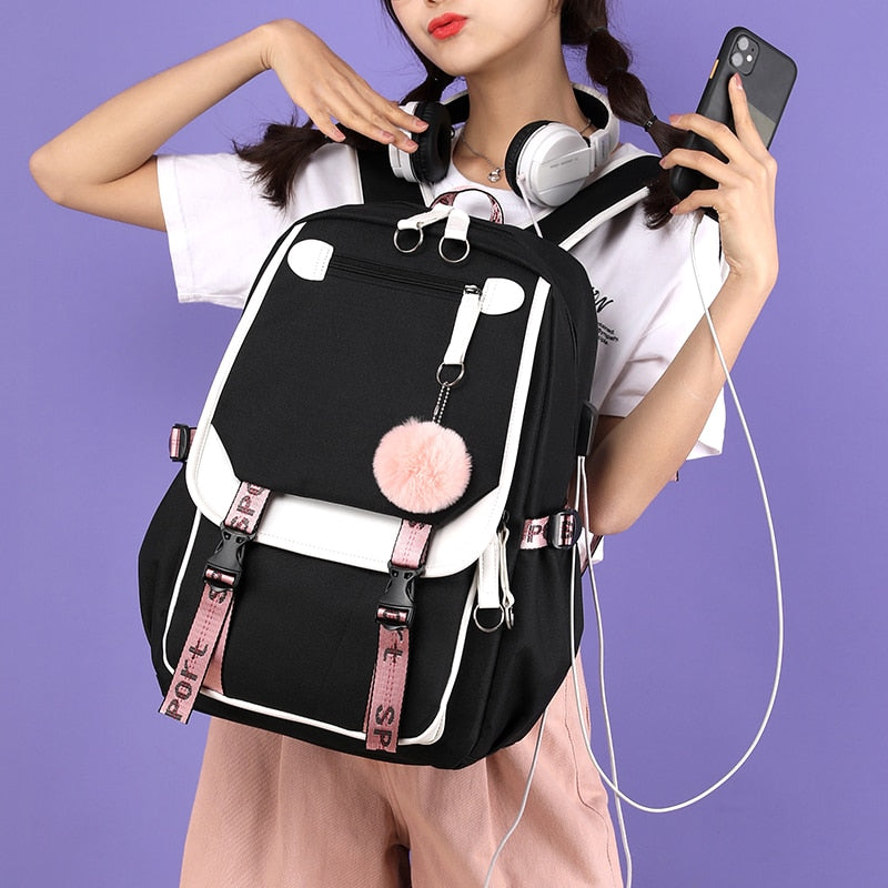 Women Backpack USB Laptop Cool Backpack Lady School Bag Female Mochila For  Girls Teenage Travel Knapsack Book Bags for Student Girls