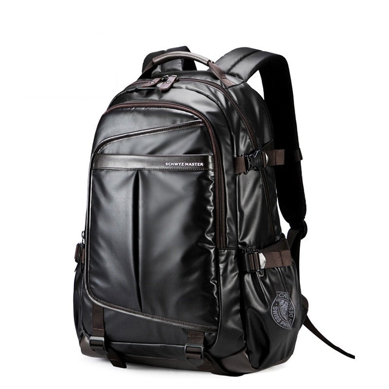 Cyflymder Artificial Leather Backpacks Men Black Waterproof Laptop Backpack for Male School Travel Backpack Gifts for Men