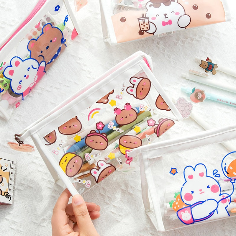 Cyflymder Cute Bear Animal Transparent Pencil Case For Office Large Capacity Pencil Bag Material Escolar Kawaii Stationery School Supplies