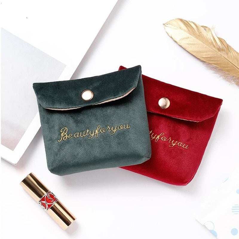 Cyflymder Women Velvet Soft Small Cosmetic Bag Hasp Girl Lipstick Bag Sanitary Pads Organizer Pouch Travel Makeup Bags Mini Beauty Case
