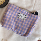 Cyflymder Korean Plaid Cosmetic Makeup Bag For Women Cosmetics Organizer Pouch Large Woman Travel Toiletry Kit Bags Beauty Pencil Pen Case
