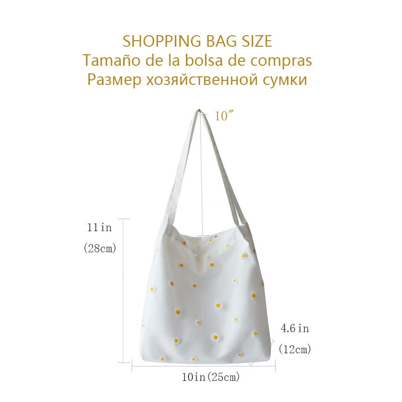 Cyflymder Canvas Bags for Women Shopper Designer Handbag Girls Casual Embroidery with Daisy Crochet Small Cute Mesh Shoulder Tote Bag
