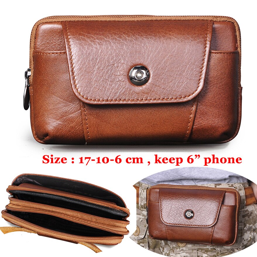 Cyflymder Fashion Quality Leather Small Summer Pouch Hook Design Waist Pack Bag Cigarette Case 6" Phone Pouch Waist Belt Bag 1609 Gifts for Men