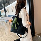 Cyflymder Canvas Women Bags Shopper Totes Bag Handbag Casual Female Bag Vintage Solid Color Large Capacity Multi-Pocket Crossbody Bag