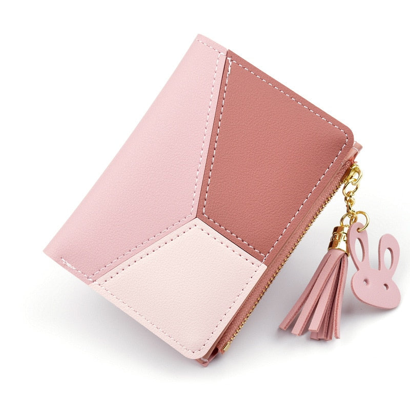 Cyflymder Geometric Women Wallets with Zipper Pink Phone Pocket Purse Card Holder Patchwork Women Long Wallet Lady Tassel Short Coin Purse