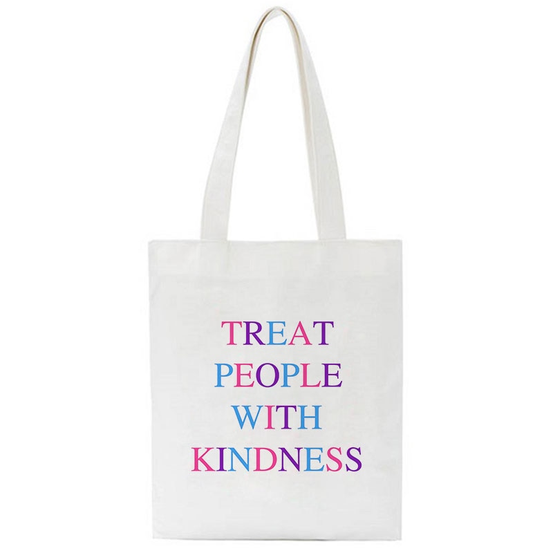 Cyflymder Treat People with Kindness Letter Casual Harry Styles Fashion Canvas Big Capacity Harajuku Women New Fun Vintage Shoulder Bag
