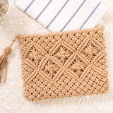 Cyflymder Women's Bohemian Style Straw Woven Day Clutches Bags Fashionable Simple Tassel Causal Handbag Vintage Beach Bag For Women Girl