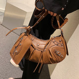Cyflymder 2 bag Half Moon Armpit Bag Winter New High-quality PU Leather Women's Designer Handbag Vintage Rivet Shoulder Messenger Bag