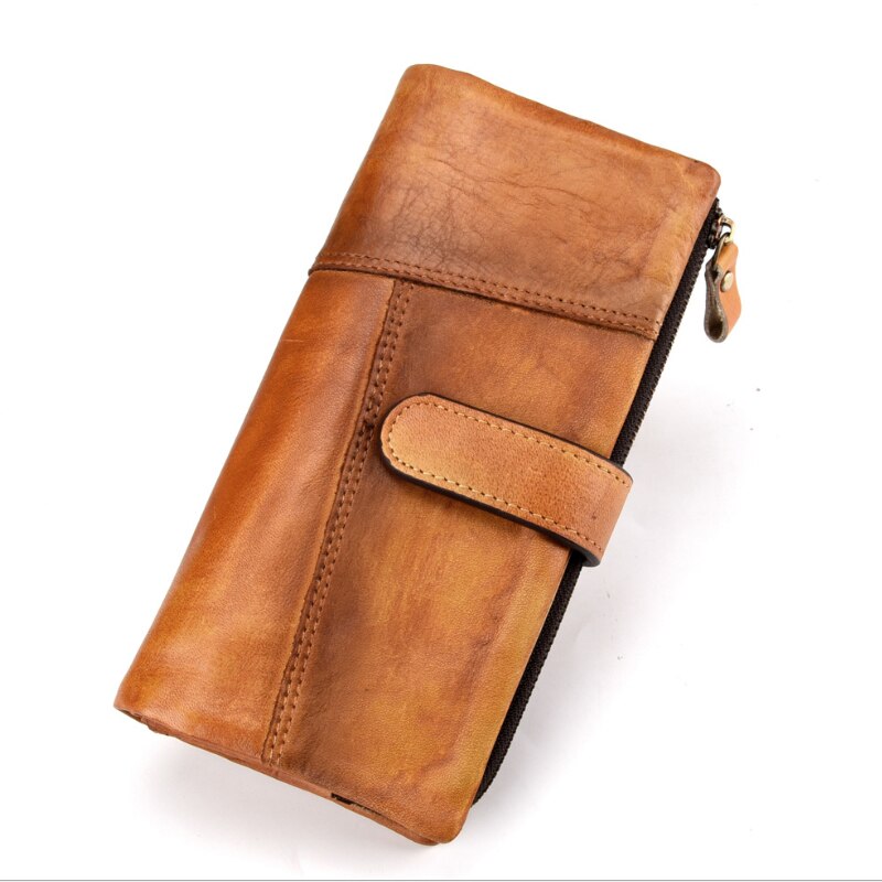 Cyflymder Vintage Fashion Wax oil skin Long Purse Genuine Leather Notecase For Ladies Girls 2 Folds Long Wallet RIFD Men Wallet