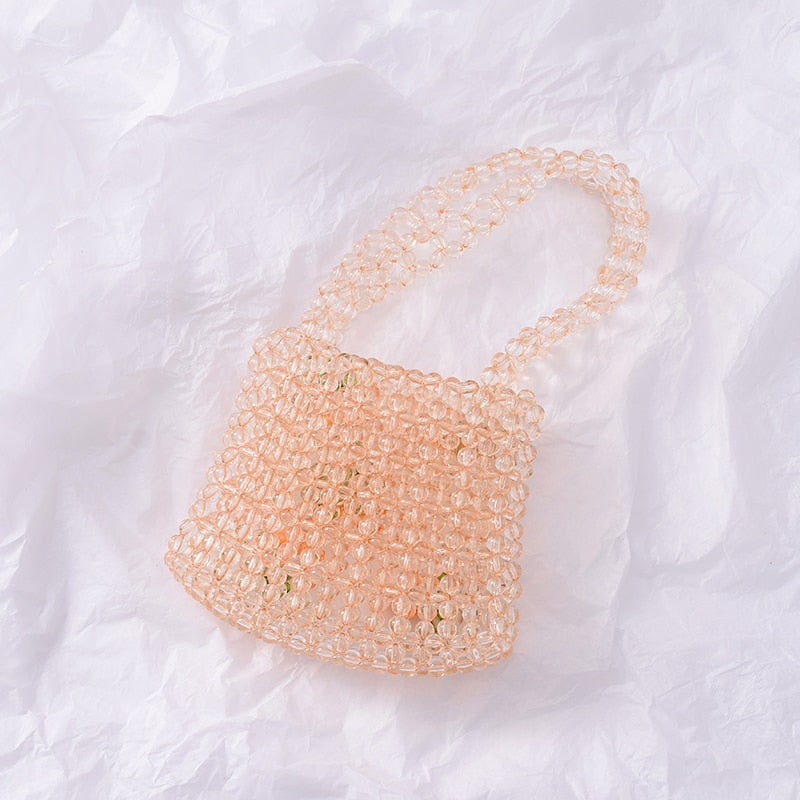 Cyflymder Retro Orange Beaded Bag Clear Crystal Jelly Clutch Bag Girl Beaded Woven Handbag for Woman Handmade Bags Luxury Designer Gifts for Women