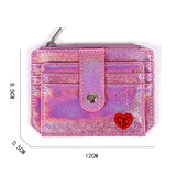 Cyflymder Laser Heart Embroidered ID Credit Card Holder PU Leather Women Thin Wallet Zipper Hasp Coin Bag Money Clip Portable Small Purse