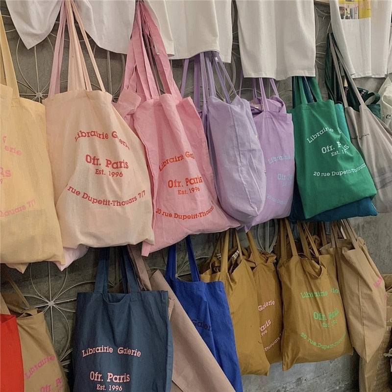 Canvas Shoulder Bag Contrast Color Ladies Tote Bags Letter Fashion