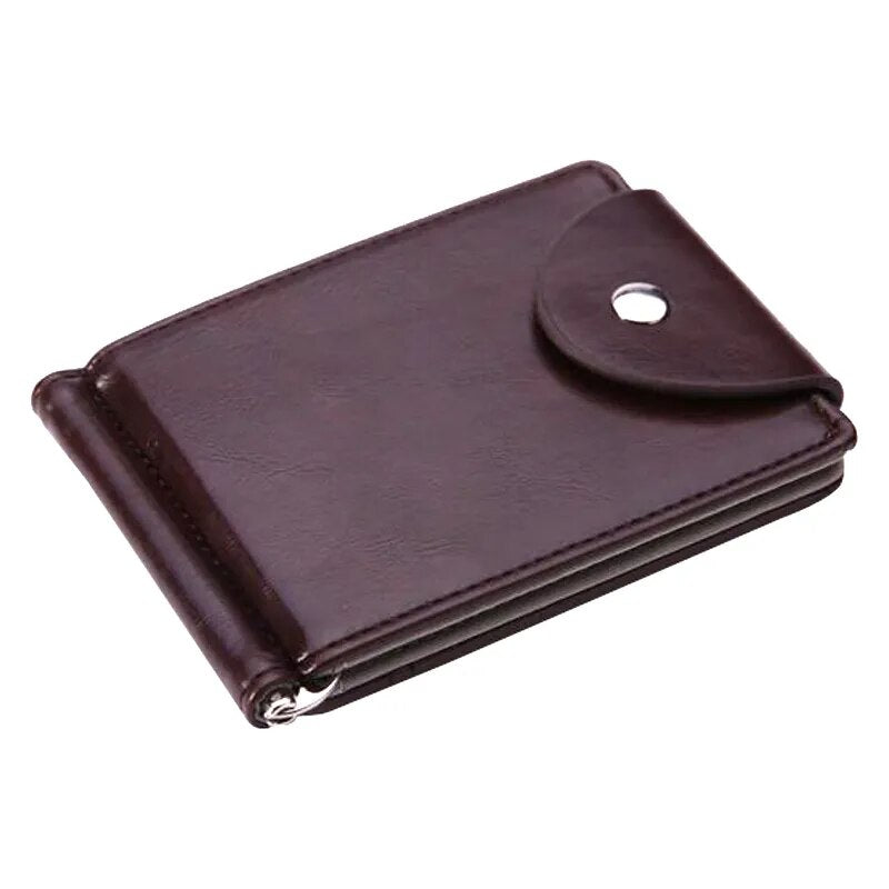 Cyflymder New Fashion Mini Men's Leather Money Clip Wallet Pocket Purse with Metal Clamp Man Slim Credit Card Bag ID Holder for Male