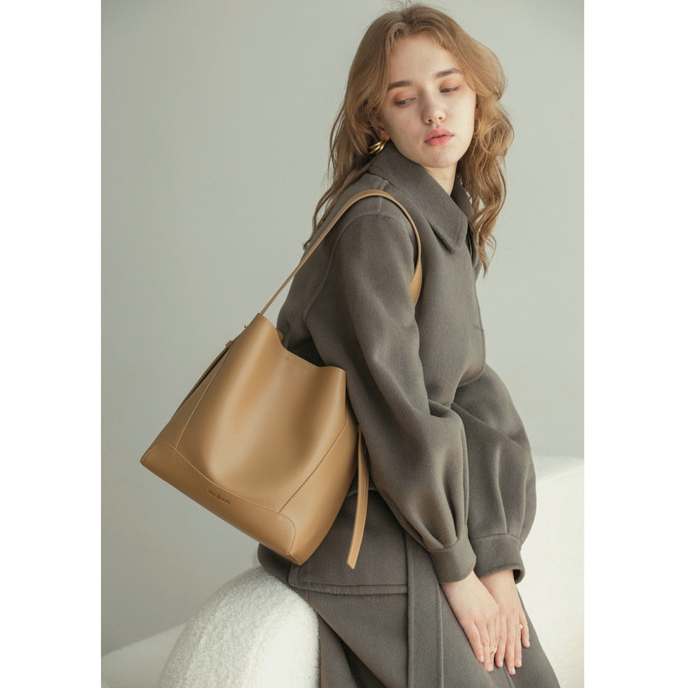 Cyflymder Shoulder Bag For Women Fashion Large Leather Bucket Shopping Dating Bags High Quality Luxury Designer HandBag Women's