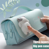 Cyflymder Cute Cat Decompression Pencil Case Big Pencil Box Portable Girls Pen Bag Double Layer School Pouch Kawaii Stationery Pensil Case