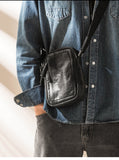 Cyflymder Leather men's mini bag, head leather hand-made slant bag, male trend one-shoulder bag