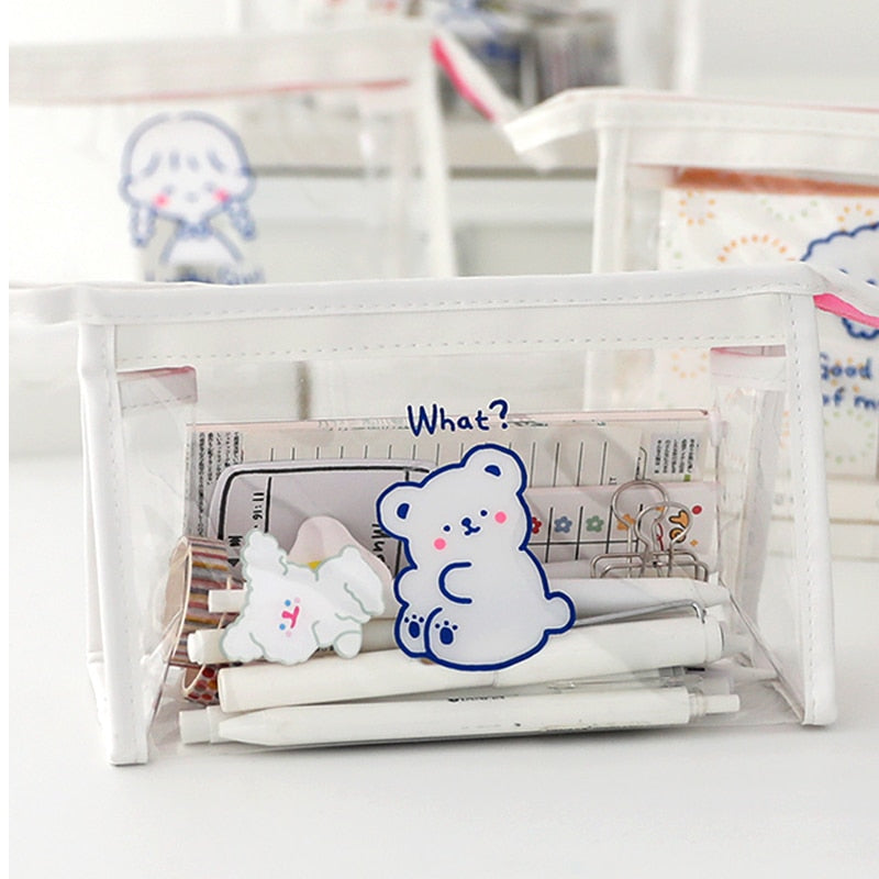 Cyflymder Cute Bear Animal Transparent Pencil Case For Office Large Capacity Pencil Bag Material Escolar Kawaii Stationery School Supplies