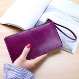 Cyflymder Women's Vintage Oil Wax Leather Zipper Clutch Wallet Female Large Capacity Coin Purse Ladies Wristband Simple Card Holder Wallet