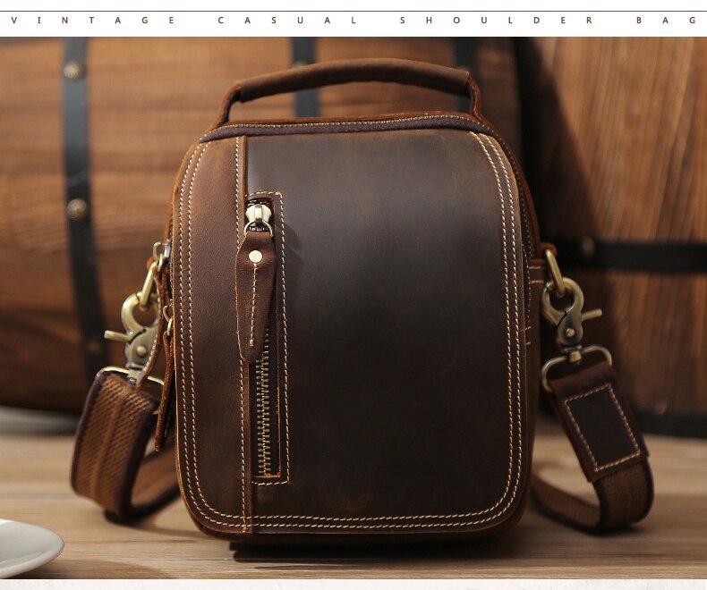 Cyflymder  Super Quality Men's Mini Shoulder Bag Genuine Leather Phone Pouch On Belt Small Crossbody Bag With Handle Outdoor Bag