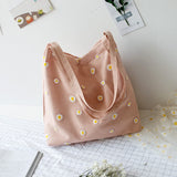 Cyflymder Canvas Bags for Women Shopper Designer Handbag Girls Casual Embroidery with Daisy Crochet Small Cute Mesh Shoulder Tote Bag