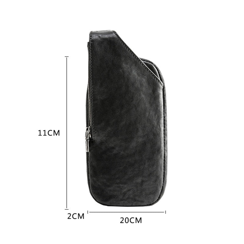 Cyflymder Leather Tide men's chest bag, ultra-thin one-shoulder bag, head leather retro slant bag