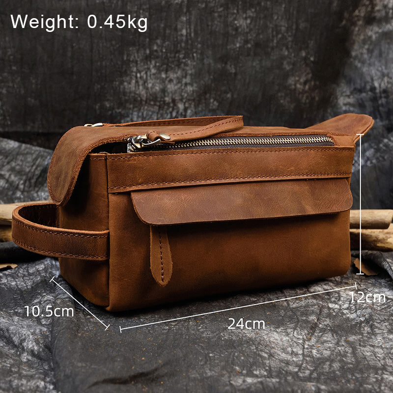 Cyflymder Large Capacity Hand Bag Day Clutch Genuine Leather Storage Bags With Belt Handle Zip Big Hand Wallet Clutches Brown