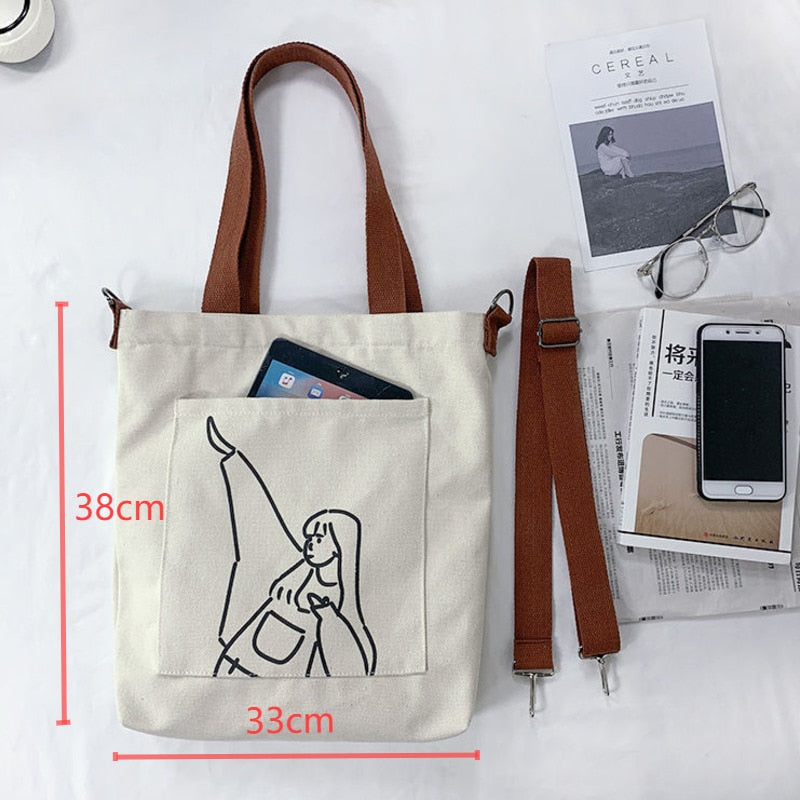 Cyflymder Canvas Bag Women Messenger Bag Large Capacity Shopping Bag Versatile Canvas Bag Slung Female Student Women's Handbag