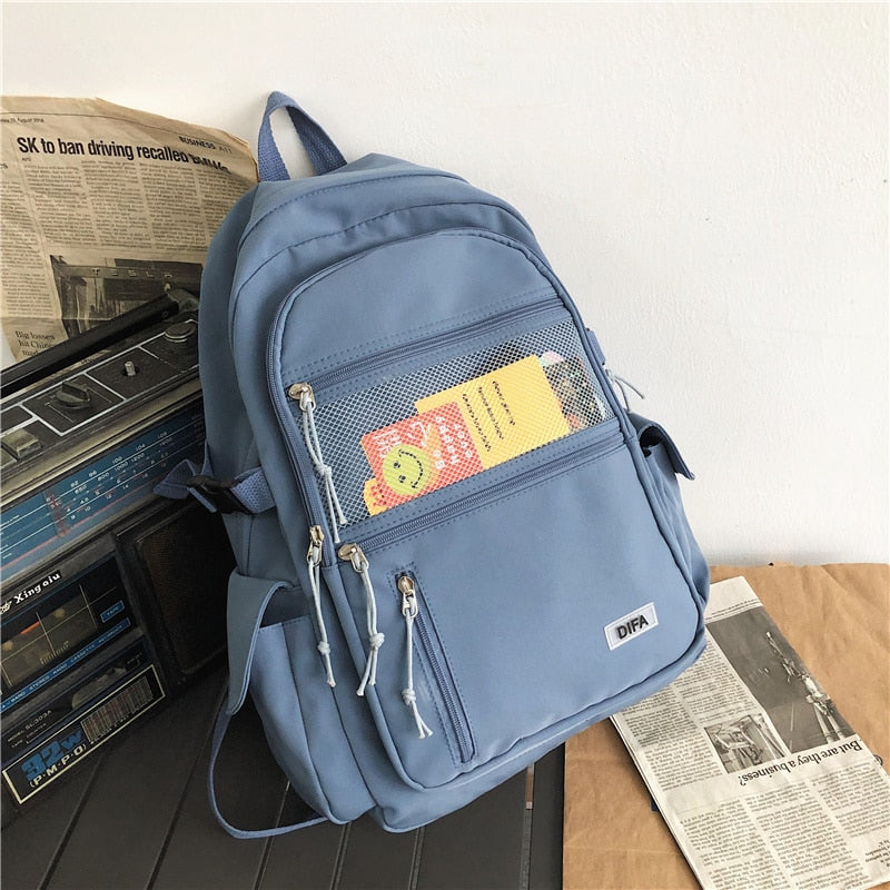 Cyflymder Unisex Large Capacity Students Backpack Korean Pure Color Boys Girls Campus Style Schoolbag Nylon Waterproof Travel Bag Fashion