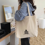 Cyflymder New Design Women Canvas Shoulder Bag Alice in Wonderland Shopping Bags Students Book Bag Cotton Cloth Handbags Tote for Girls