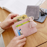 Cyflymder 1 Pc Mini Tassel Card Holder Matt Leather Women Business Card Case Zipper ID Card Holder Coin Purse Keychain Wallet