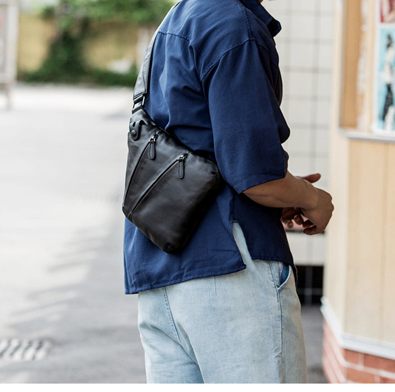 Cyflymder Leather shoulder bag, men's slant bag, men's fashion bag, trend chest bag, casual men's bag
