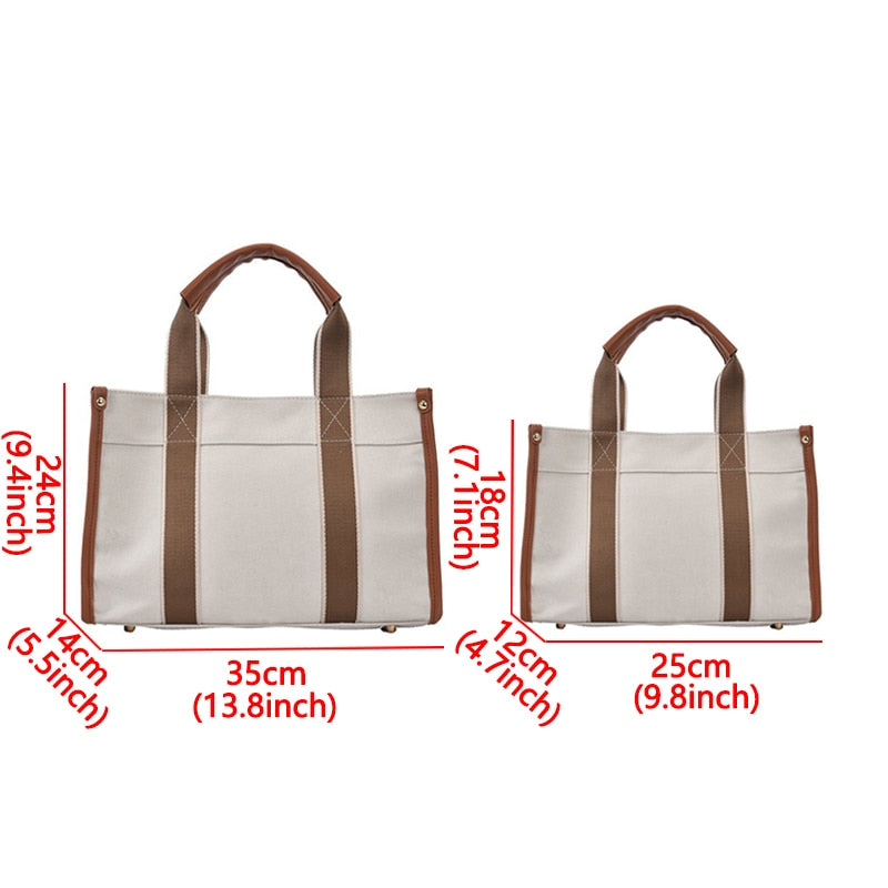 Cyflymder Casual Canvas Big Capacity Tote Bags For Women Contrast Color Shopper Women Handbag Fashion Striped Shoulder Bag Women's Bag New