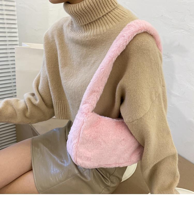 Cyflymder Simple Design Women Soft Plush Hobos Shoulder Bags Winter Furry Ladies Clutch Purse Handbag Fashion Female  Underarm Bag