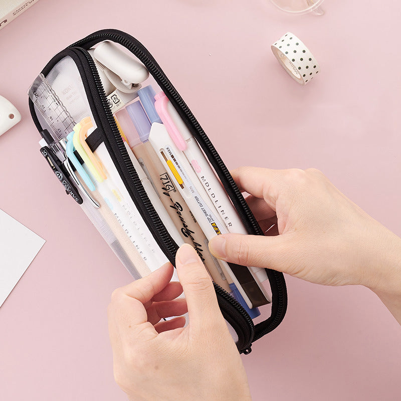 Cyflymder Transparent Mesh Pencil Bag Large Capacity Stationery Holder  Round Zipper Pencil Pouch Pen Case Students School Supplies
