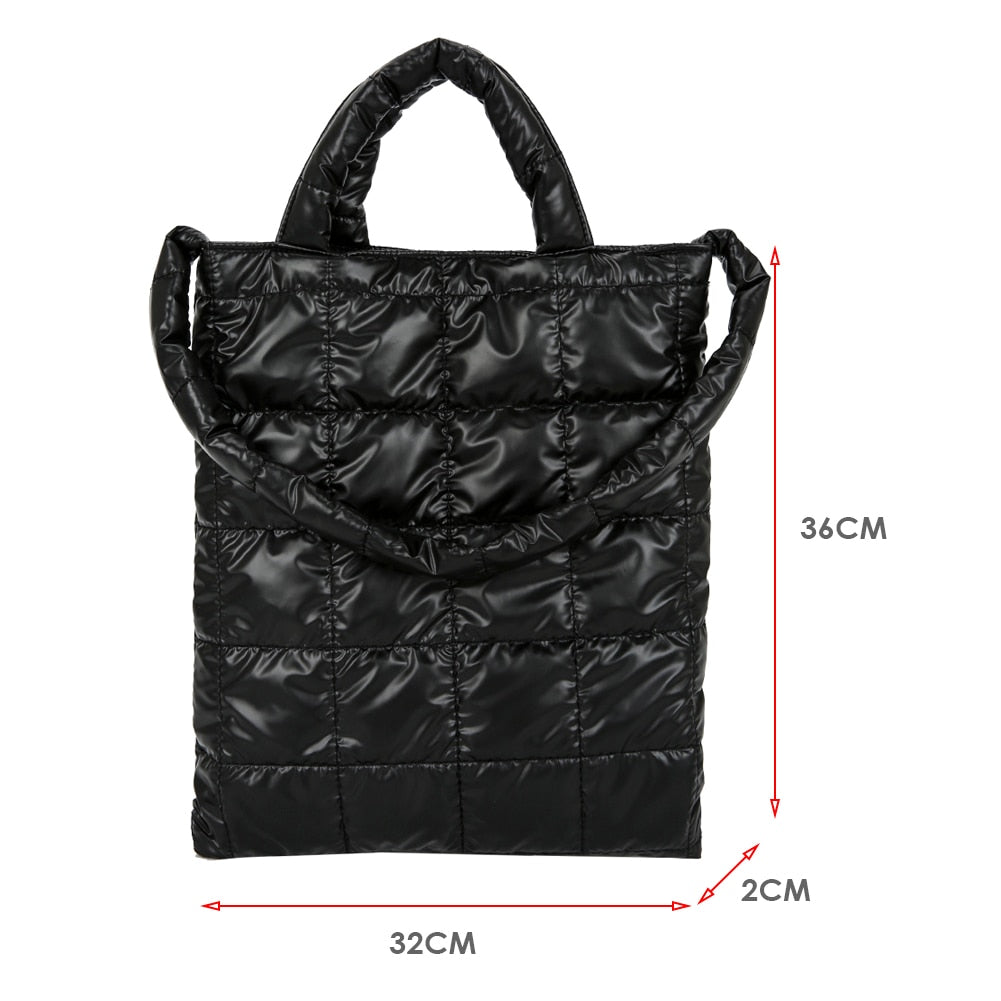 Cyflymder Winter Down Bag Quilted Space Cotton Handbags For Women Large Capacity Tote Bags Female Wide Strap Feather Padded Crossbody