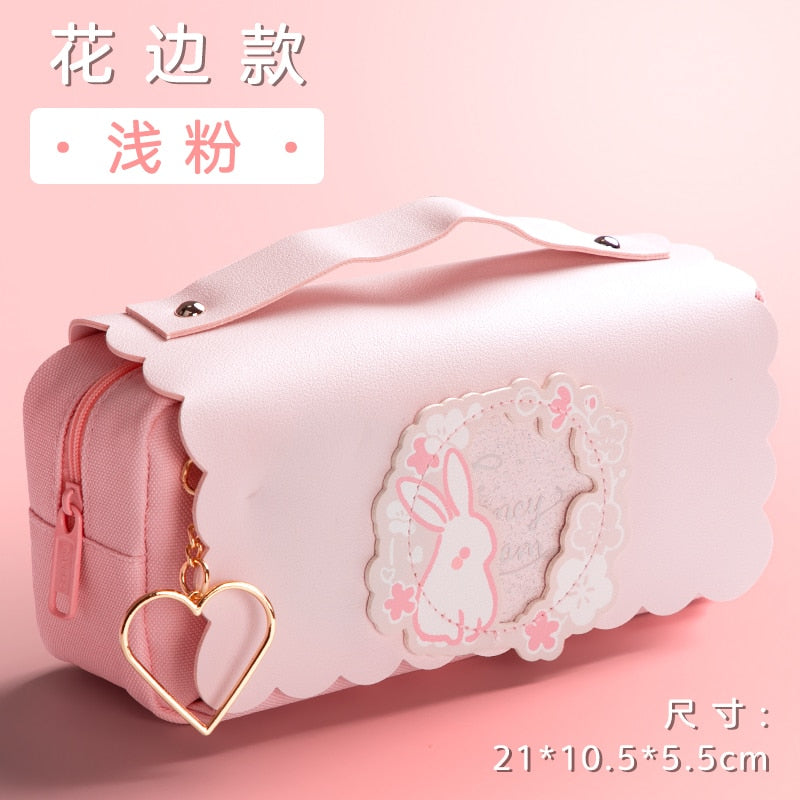 Cyflymder Sakura Pencil Bag PU Leather Pen Case Kawaii Stationery Ruler Pouch for School Girl Sweet Eraser Holder Gift Box Flowers Storage