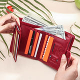 Cyflymder Genuine Leather Wallets Women Men Wallet Short Small Rfid Card Holder Wallets Ladies Red Coin Purse Portfel Damski