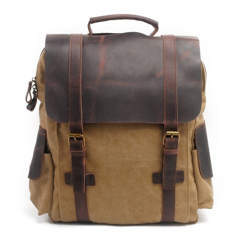 Cyflymder High Quality Men's Backpacks Leather Canvas Laptop Backpack School Bag Fashion Clamshell Zip Hasp Travel  Rucksack Male Knapsack