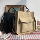Cyflymder Corduroy Shoulder Bag Women Vintage Shopping Bags Zipper Girls Student Bookbag Handbags Casual Tote With Outside Pocket