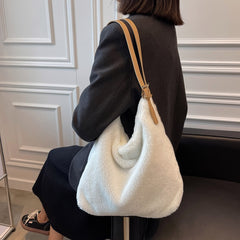 Cyflymder Soft Plush Double Strap Shoulder Bag For Women Winter Warm Faux Fur Shopper Bags Female Large Capacity Tote Bag Fluffy Handbag